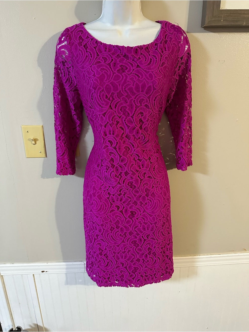 Ivanka Trump Fuchsia Lace Long Sleeve Sheath Dress